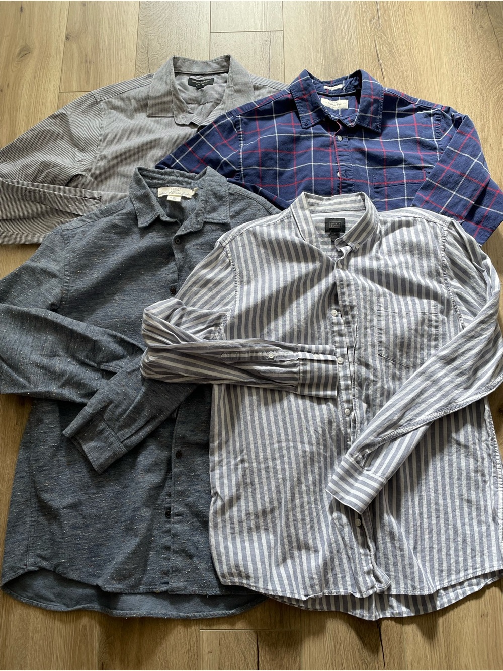 Lot bundle four button up shirts good condition all L hawker rye H&M banana